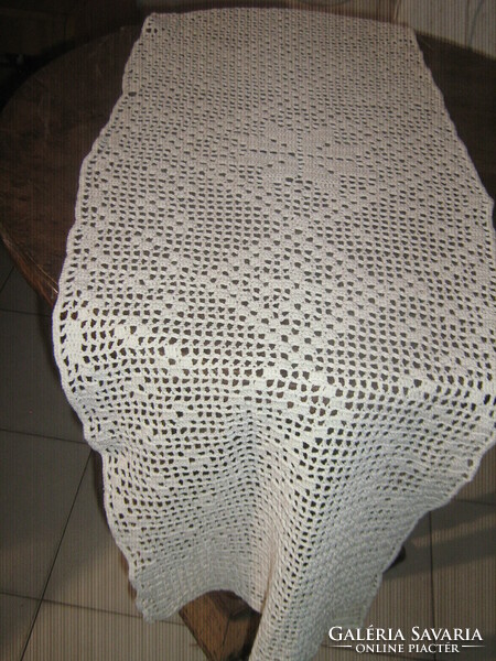Beautiful hand-crocheted white tablecloth runner
