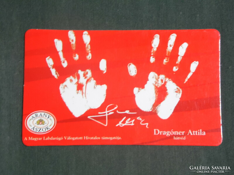 Card calendar, golden aces beer, dreher brewery, national soccer team, handprint of Attila Dragóner, 2003