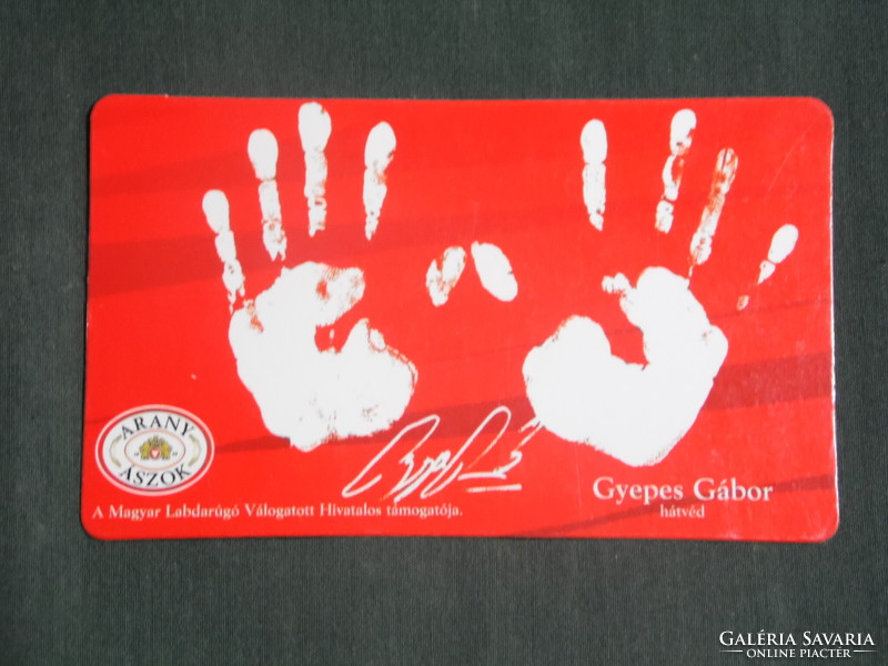 Card calendar, golden aces beer, dreher brewery, soccer team, handprint of Gábor Gepes, 2003