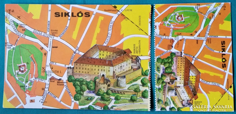 Siklós, Vár, térkép és belépőjegy, postatiszta képeslap