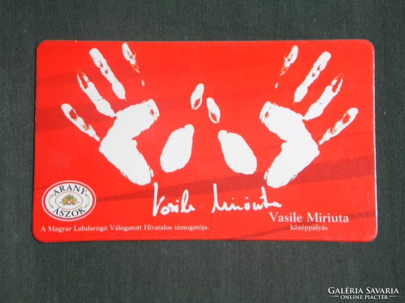 Card calendar, golden aces beer, dreher brewery, national football team, Vasile Miriuta handprint, 2003