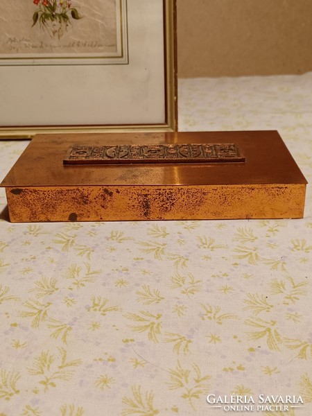 Old copper art box with wooden insert