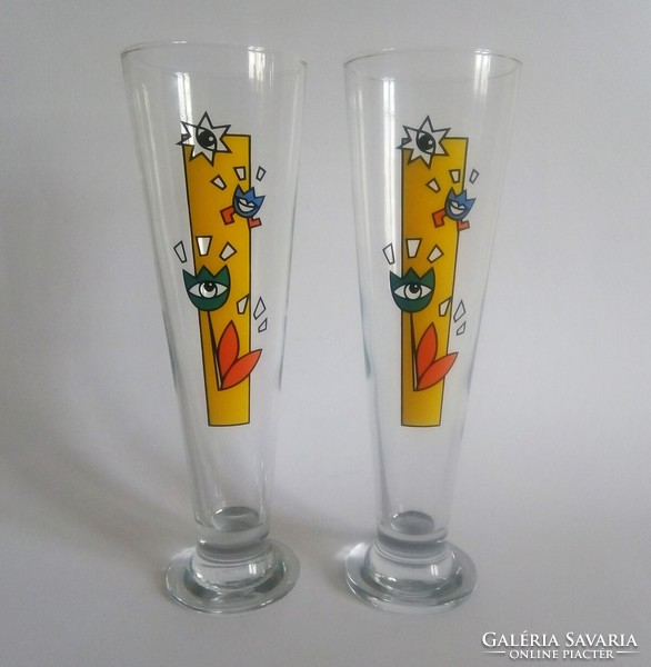 Pop-art/postmodern beer glass pair 1980's