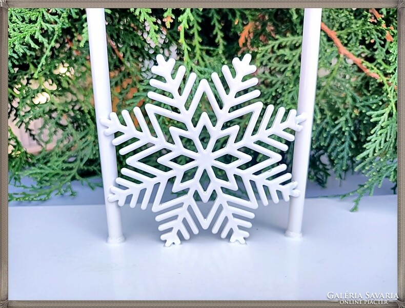 4-branched, metal candle holder, window ornament, with snowflake appliqué decoration. / Christmas /