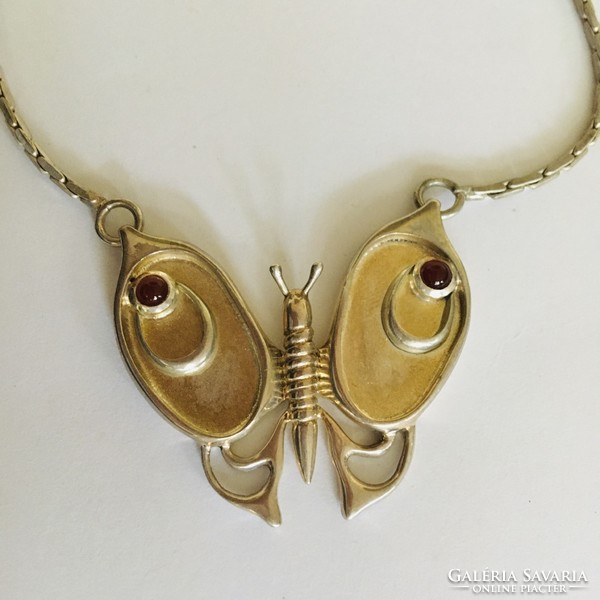 Large silver butterfly necklace collier vintage