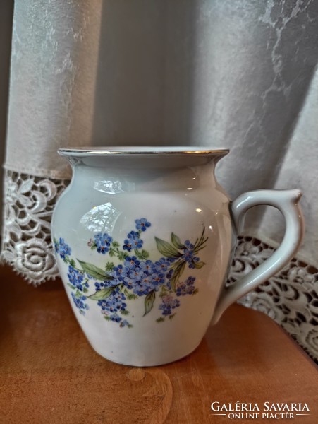 Gyönyörű kék apró virágos Drasche csupor, antik porcelán bögre