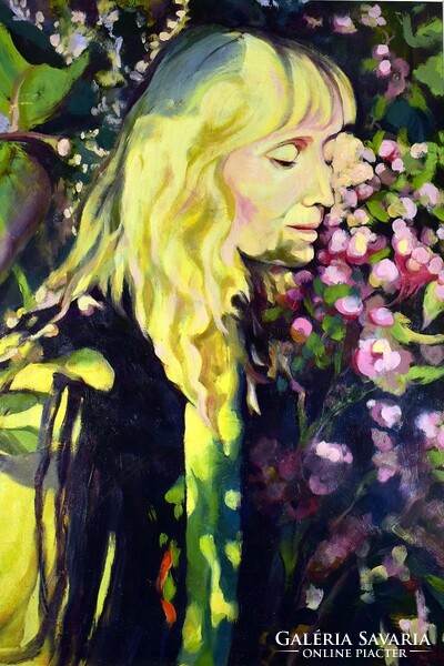 XX. No. Hungarian painter: lady among flowers