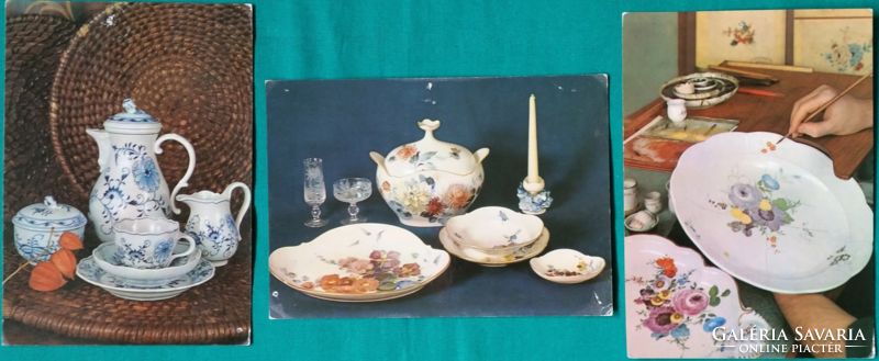 Meisseni Porcelán manufaktúra bemutató terme - porcelán tárgyak, postatiszta képeslap, 1979
