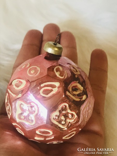 Retro  üveg karácsonyfadísz,virágos gömb