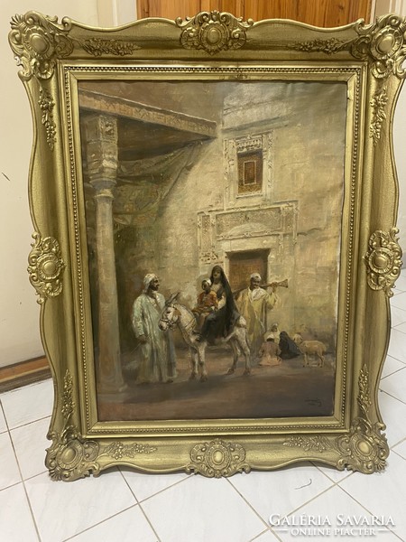 Károly Cserna (1867-1944): on the streets of Cairo, 60x80 oil on canvas painting