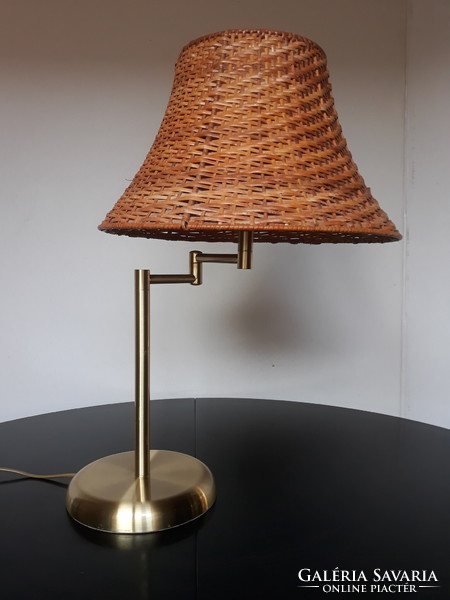 Skandináv design Rattan búrás kihajtható szárú asztali lámpa