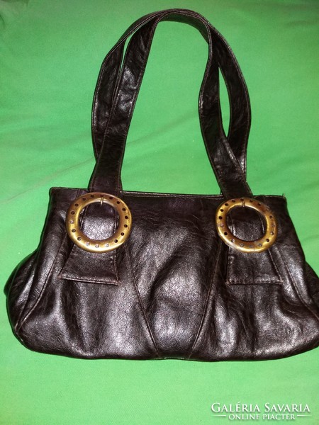 Cool leather large copper buckle women's 3-compartment zippered shoulder / handbag 33 x 18 x 12 cm as shown in the pictures