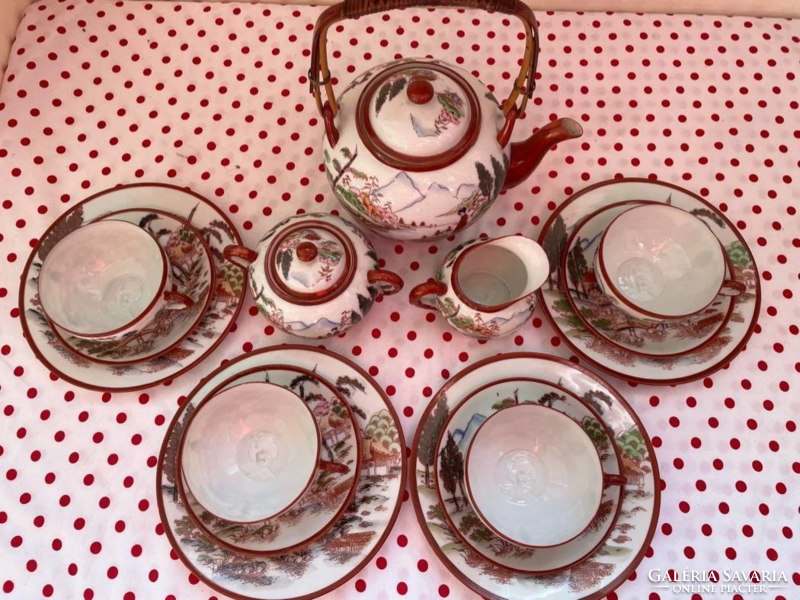 Old Japanese eggshell porcelain tea and coffee set with lithofan - 4 persons
