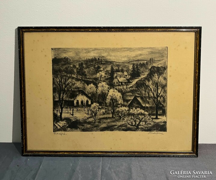 Ferenc Bordás (1911-1982) tree flowering - wonderful landscape depiction (etching) /invoice provided/