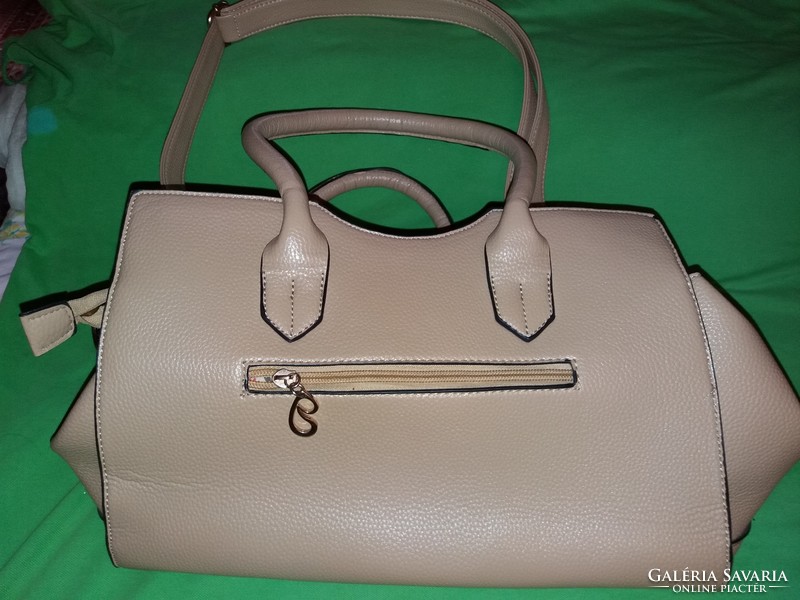 Elegant high-quality beige leather wider cargo space 3-part women's hand/shoulder bag 34x31x12 cm according to pictures