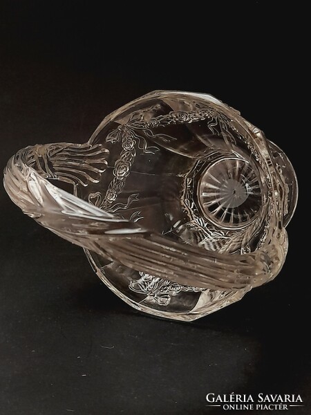 Rózsás, rózsa girlandos üveg kosár, vitrindísz, 17 cm