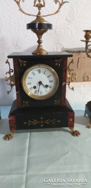 Wonderful antique marble mantel clock with 2 candle holders with 5 branches