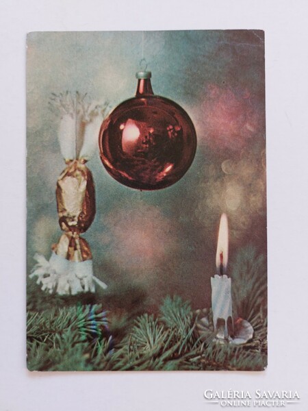 Régi karácsonyi képeslap 1964 szaloncukor