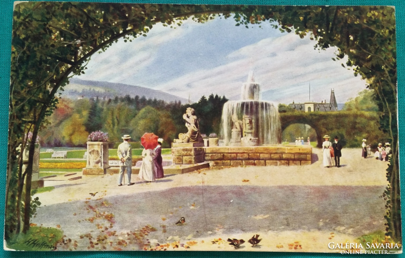 Antik romantikus képeslap, postatiszta, Baden-Baden