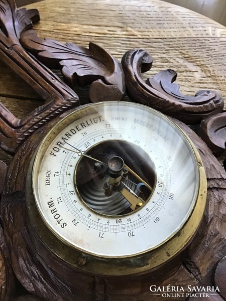 Antique carved wooden wall barometer, incomplete