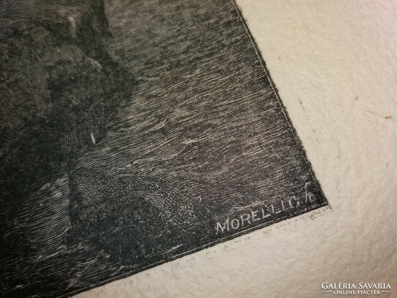 Antik 19. századi metszet MURILLLO szignóval merített papíron keret nélkül a képek szerint