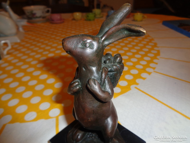 Milo bunny, marked, bronze and black marble base, 14 cm