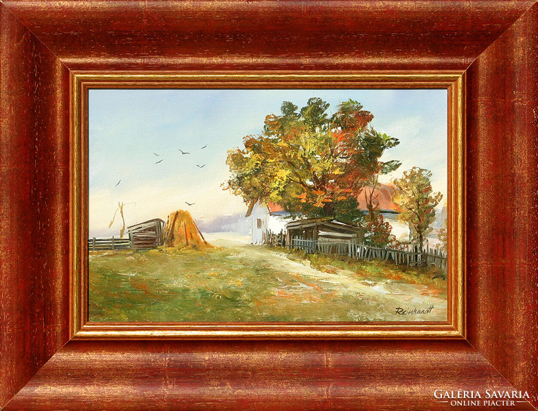 István Reinhardt: Autumn farm - framed 32x42 cm - artwork 20x30 cm - 2309/689