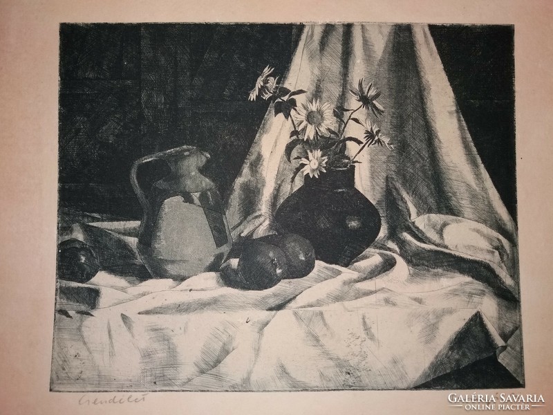 Nándor Surányi: still life glass in an etching frame according to the pictures