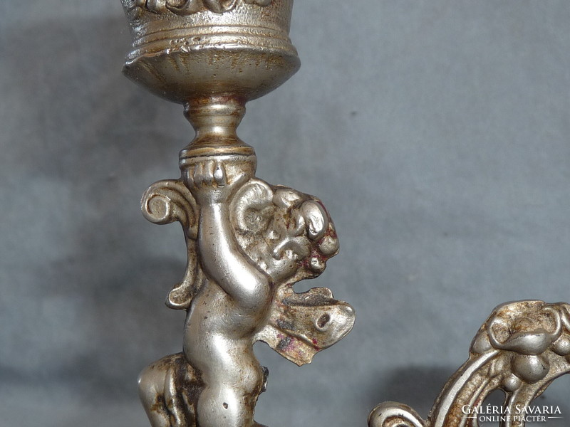 Pair of antique cast iron angel candle holders late 19th century historicism angel putto