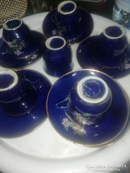 Coffee set with blue flowers 6 cups 6 coasters