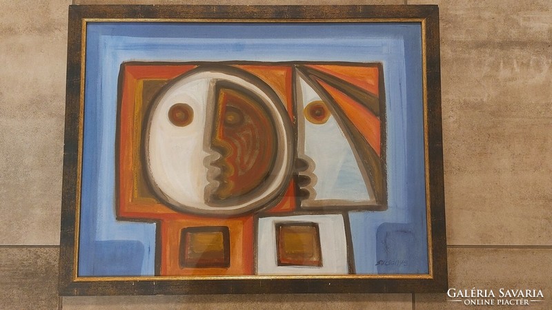 ) Szucsán Károly (Charles Sucsan) absztrakt festménye 66x50 cm kerettelt