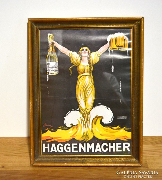 Haggenmacher Hungária sör retro XX.század eleji reklámplakát 1970 évek végi reprint nyomata plakát