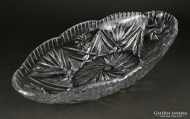 1P194 Nagyméretű csónak alakú kristály asztalközép kínáló tál 32.5 cm