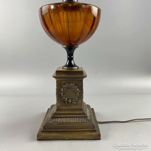 Leviton nagyméretű amerikai empír stílusú réz, üveg asztali lámpa pár