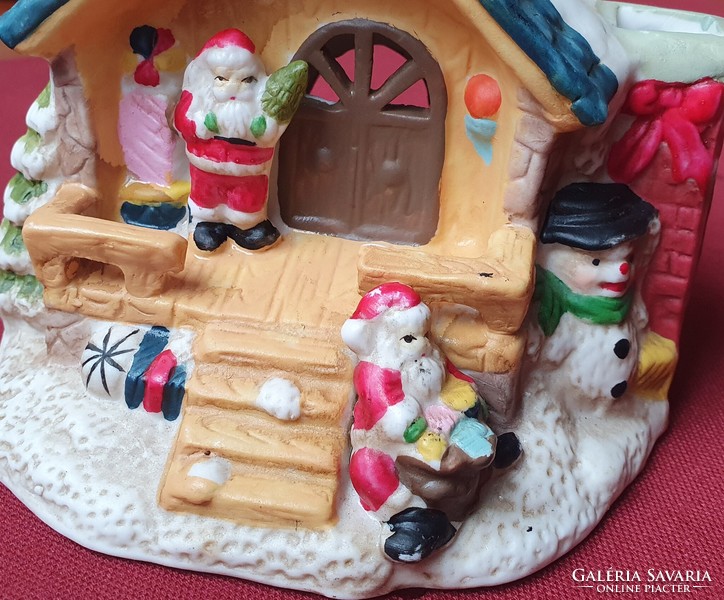 Karácsonyi mikulás kőporcelán mécsestartó házikó ház dekoráció mécses falu kellék