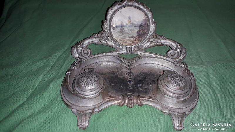 Antique art nouveau pewter table pen / inkstand abbey with claw feet 19 x 14 x 14 cm as shown in the pictures