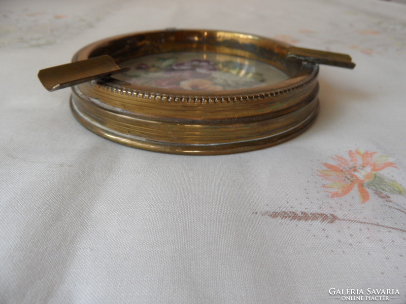 Antique, old tapestry-copper ashtray
