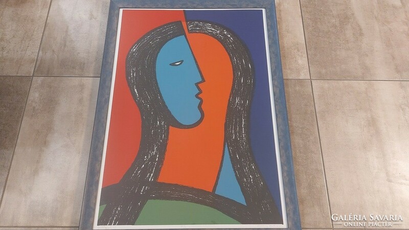 (k) Aknay János nagyméretű szitanyomata 78x106 cm kerettel Festő Angyal