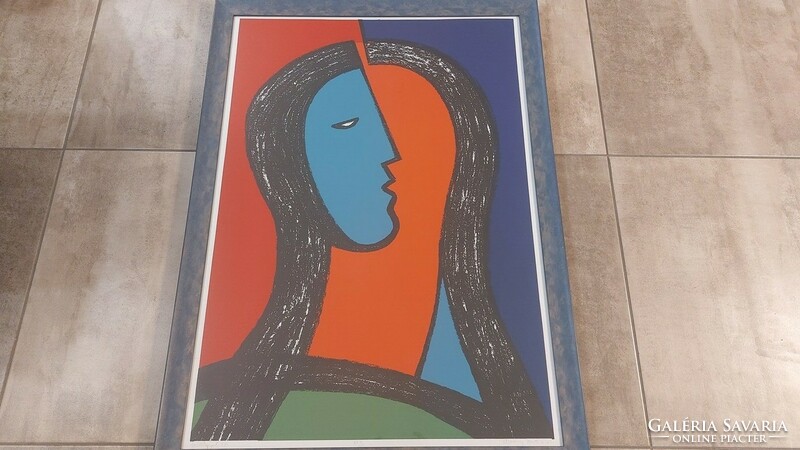 (K) János aknay's large screen print 78x106 cm painting angel with frame