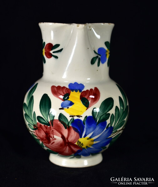 Körmöcbánya large painted ceramic jug with a bird pattern
