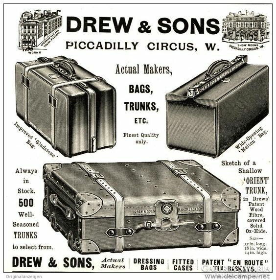 Gyűjtőnek ! "Drew & Sons Piccadilly Circus" utazó bőrőnd , koffer, 1887-1914 ,