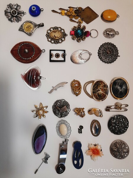Charms, pendants, brooches in one, 33 pcs