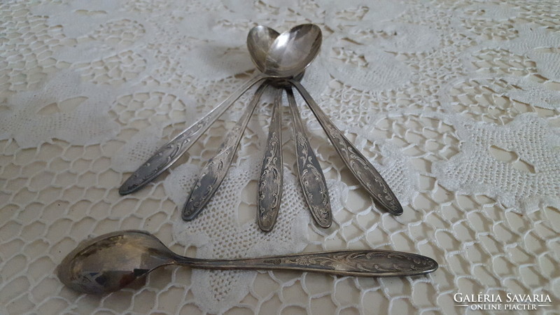 6 Marked, silver-plated Russian teaspoons