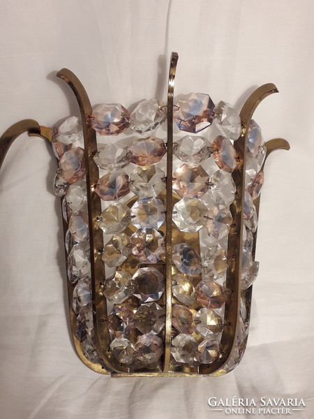 Bakalowits Austria wall lamp pair crystal and copper 1950s