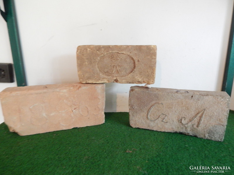 3 pieces of antique brick, Hungarian crown, dated 1893, and cz a,, monogrammed. No. 3.