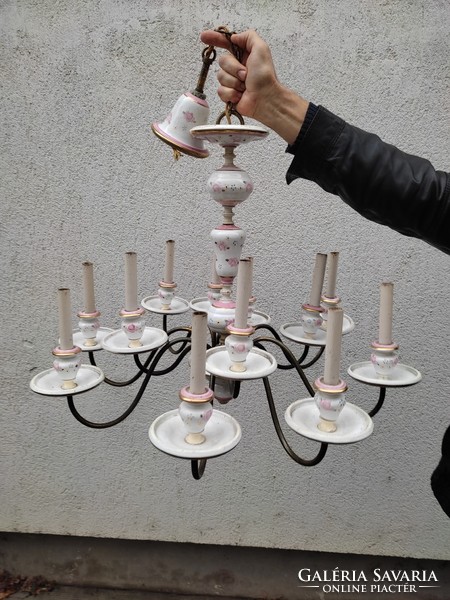 Large vintage Flemish chandelier with earthenware inserts