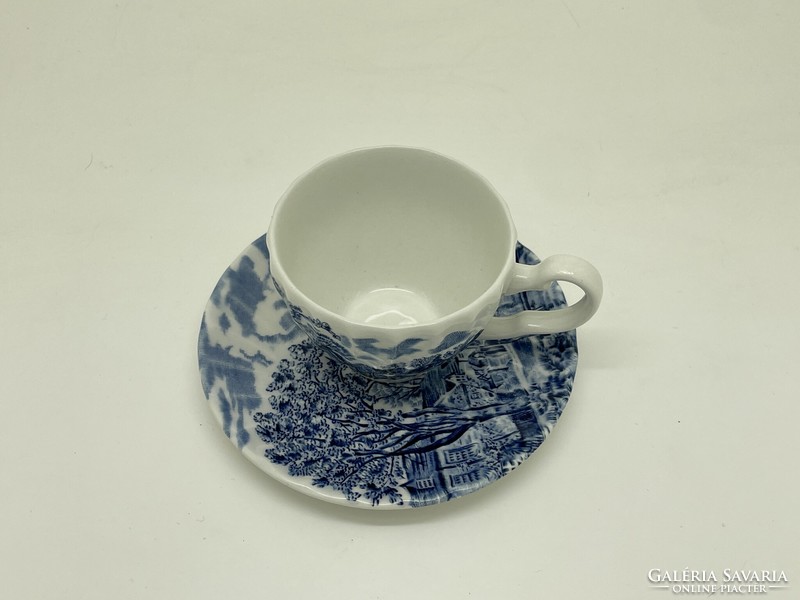 Antik Angol Spode porcelán csésze és kistányér kék fehér