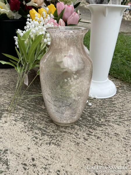 Gyönyörű ritka Fátyolüveg karcagi,berekfürdői 24.5cm magas váza virágnak mid-century modern