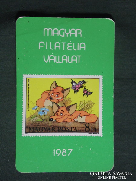 Card calendar, Hungarian philately stamp company, Mokép cartoon, vuk the fox, 1987