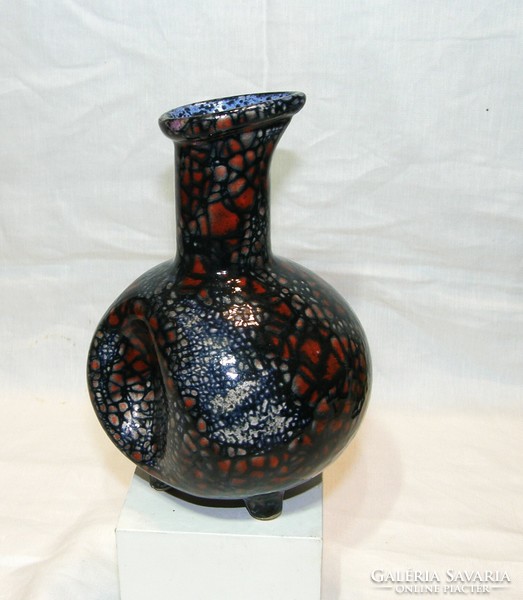Retro glazed ceramic vase with handle - mf marked - 18 cm